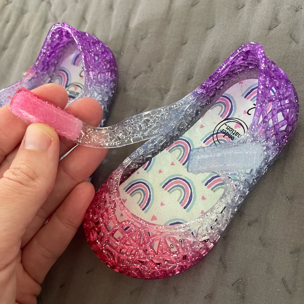 Wonder Nation size 2 toddler baby girl jelly sandals clear pink purple velcro - Picture 5 of 7